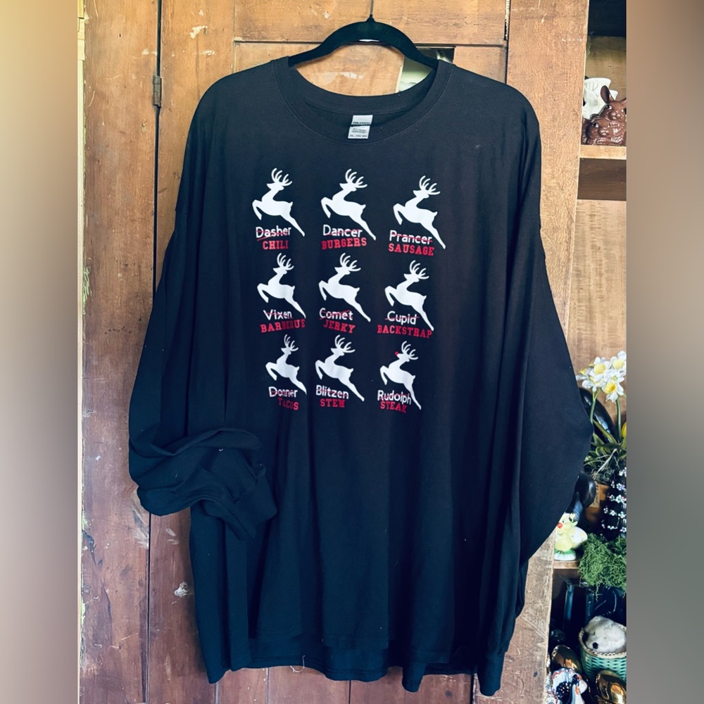 Black Long Sleeve Funny Reindeer Ugly Christmas Santa’s Reindeer Sz 3XL